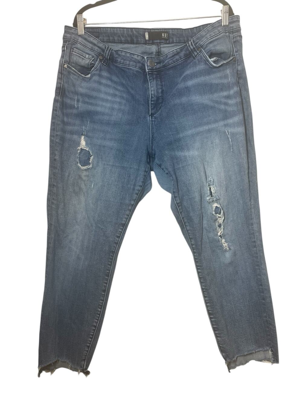Kut From the Kloth Reese Ripped Knee Distressed Ankle Straight Leg Raw Hem 18W